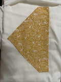 Halloween pumpkin pet bandanna in mustard gold fabric with white pumpkin print